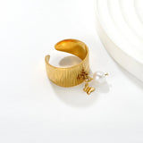 11.75mm high, special-shaped imitation pearl + heart/ butterfly / shell open ring, gold #7 asonjewelry