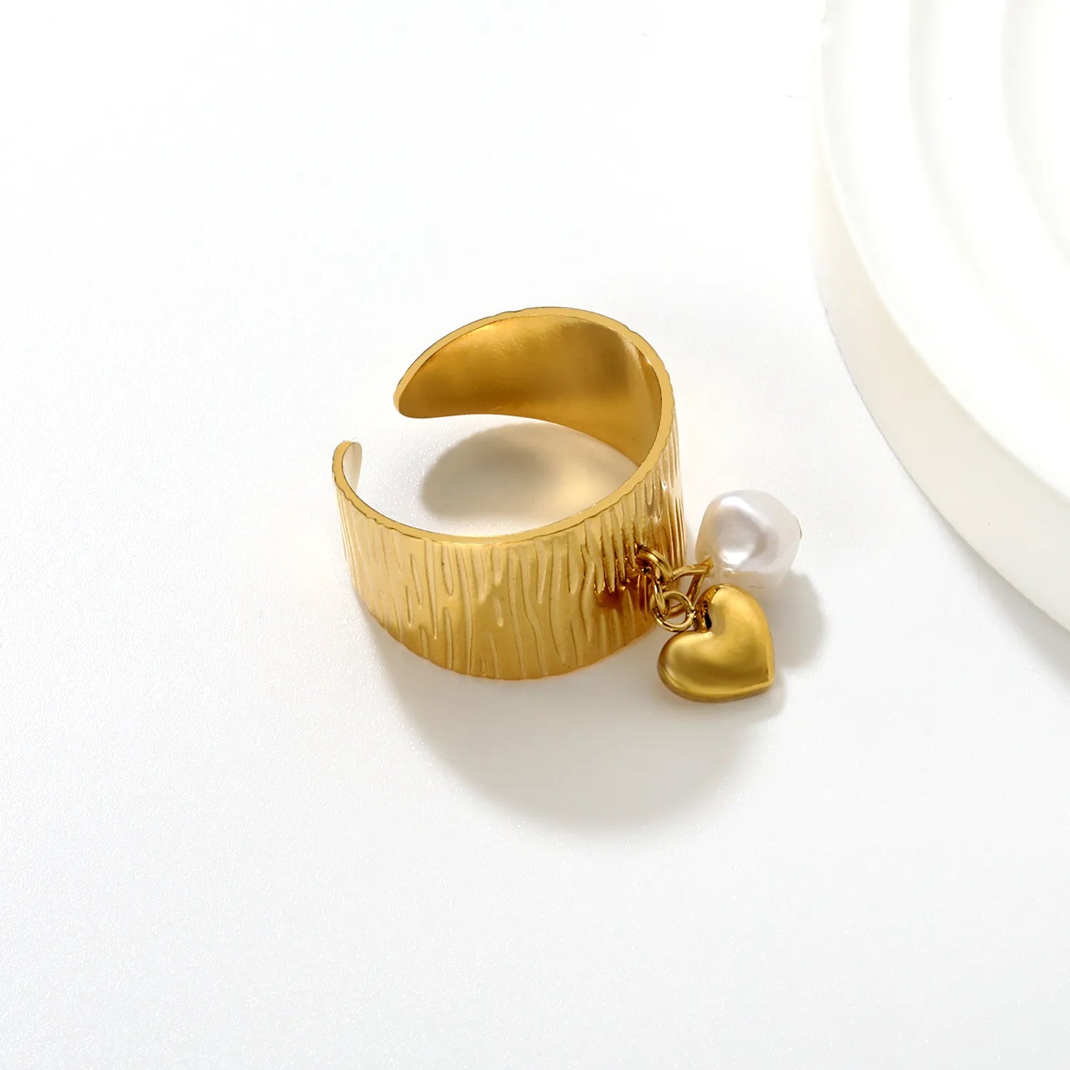 11.75mm high, special-shaped imitation pearl + heart/ butterfly / shell open ring, gold #7 asonjewelry