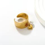 11.75mm high, special-shaped imitation pearl + heart/ butterfly / shell open ring, gold #7 asonjewelry