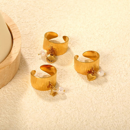 11.75mm high, special-shaped imitation pearl + heart/ butterfly / shell open ring, gold #7 asonjewelry