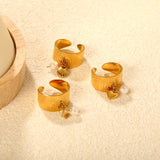 11.75mm high, special-shaped imitation pearl + heart/ butterfly / shell open ring, gold #7 asonjewelry