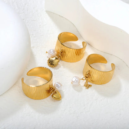 11.75mm high, special-shaped imitation pearl + heart/ butterfly / shell open ring, gold #7 asonjewelry