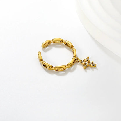 3.1mm high star/eye/heart-shaped/CNC white zircon cross pendant with white diamonds, open ring, gold #7 asonjewelry