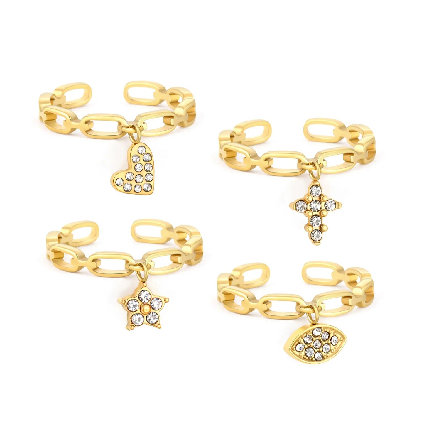3.1mm high star/eye/heart-shaped/CNC white zircon cross pendant with white diamonds, open ring, gold #7 asonjewelry