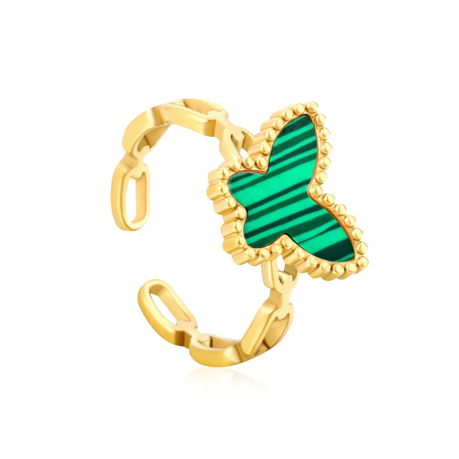 10.7mm high butterfly-shaped agate/crimson acrylic/white shell/black acrylic/pink shell open ring in gold #7 asonjewelry