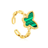 10.7mm high butterfly-shaped agate/crimson acrylic/white shell/black acrylic/pink shell open ring in gold #7 asonjewelry