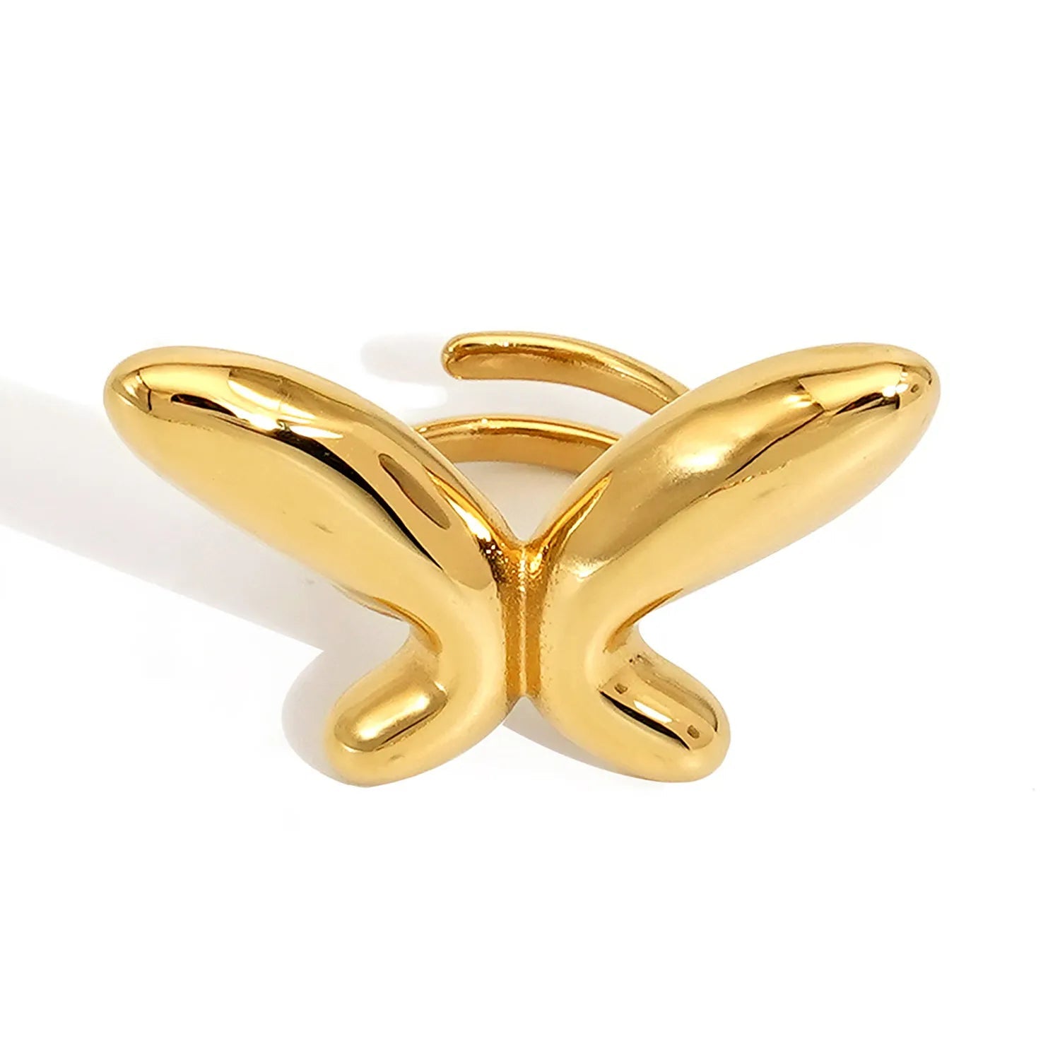 37*23mm Butterfly Adjustable Ring Steel Gray/Gold Size 7 asonjewelry