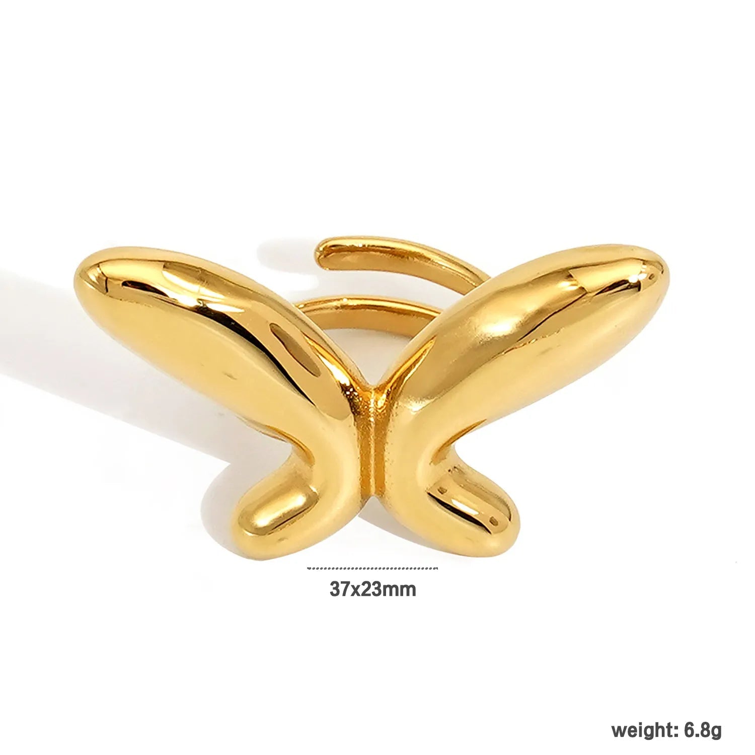 37*23mm Butterfly Adjustable Ring Steel Gray/Gold Size 7 asonjewelry