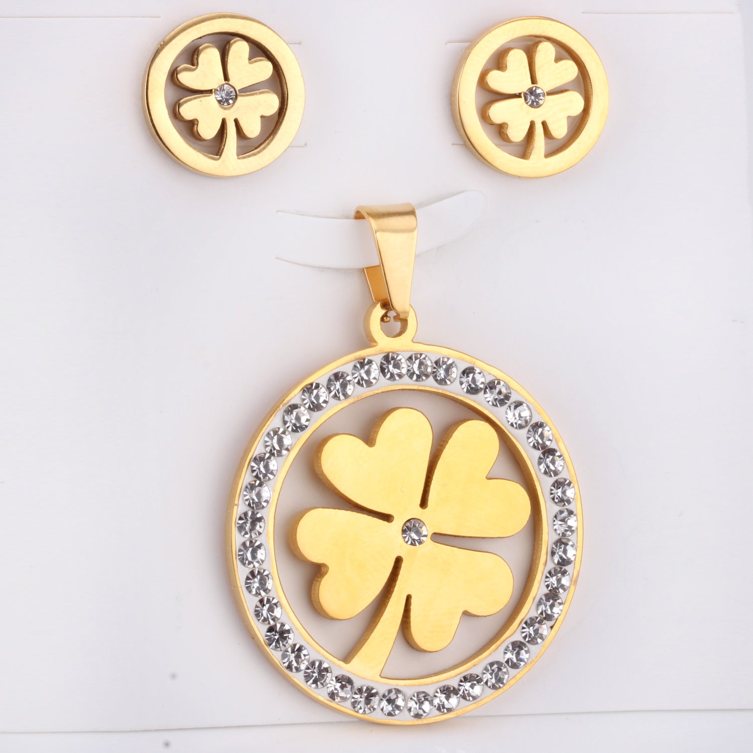 Steel/Golden Smooth Partial Surface Stick Diamond Wispy Small Flower Cut Jewelry Set asonjewelry