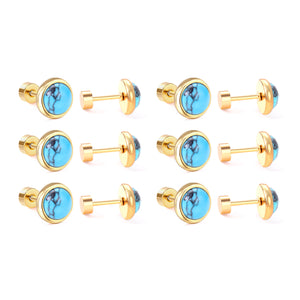 12 pairs 4mm/6mm/8mm Steel Color/Gold Turquoise Screwback Earrings
