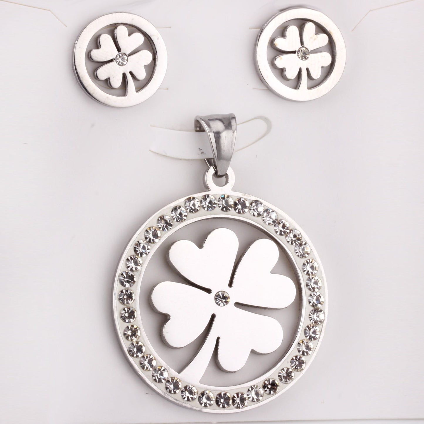 Steel/Golden Smooth Partial Surface Stick Diamond Wispy Small Flower Cut Jewelry Set asonjewelry