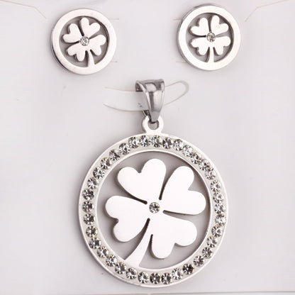 Steel/Golden Smooth Partial Surface Stick Diamond Wispy Small Flower Cut Jewelry Set asonjewelry