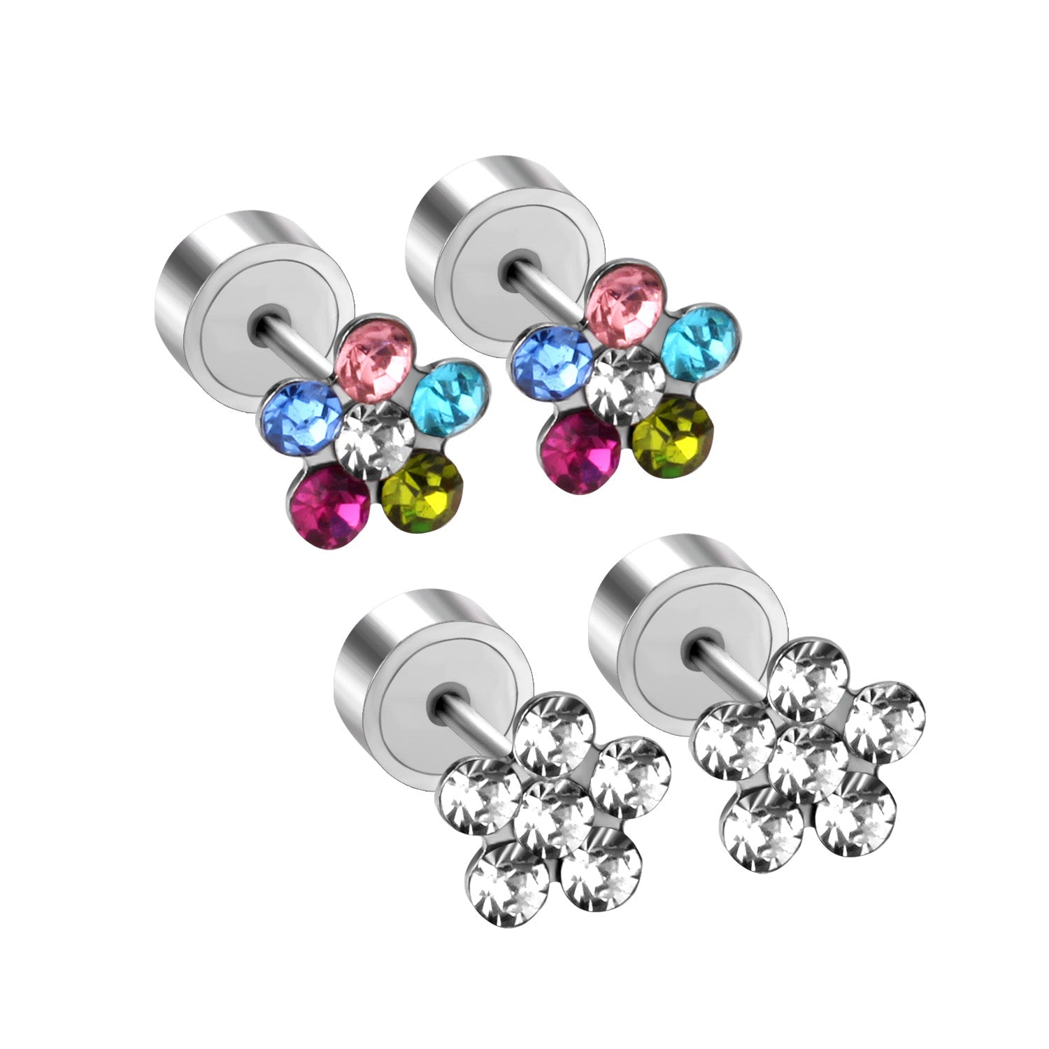 Steel Tap Plugs Colored & White Diamond Stud Earrings asonjewelry