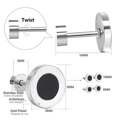 12 pairs 6mm/10mm/golden steel colored cylindrical white/black shell screw plugs asonjewelry