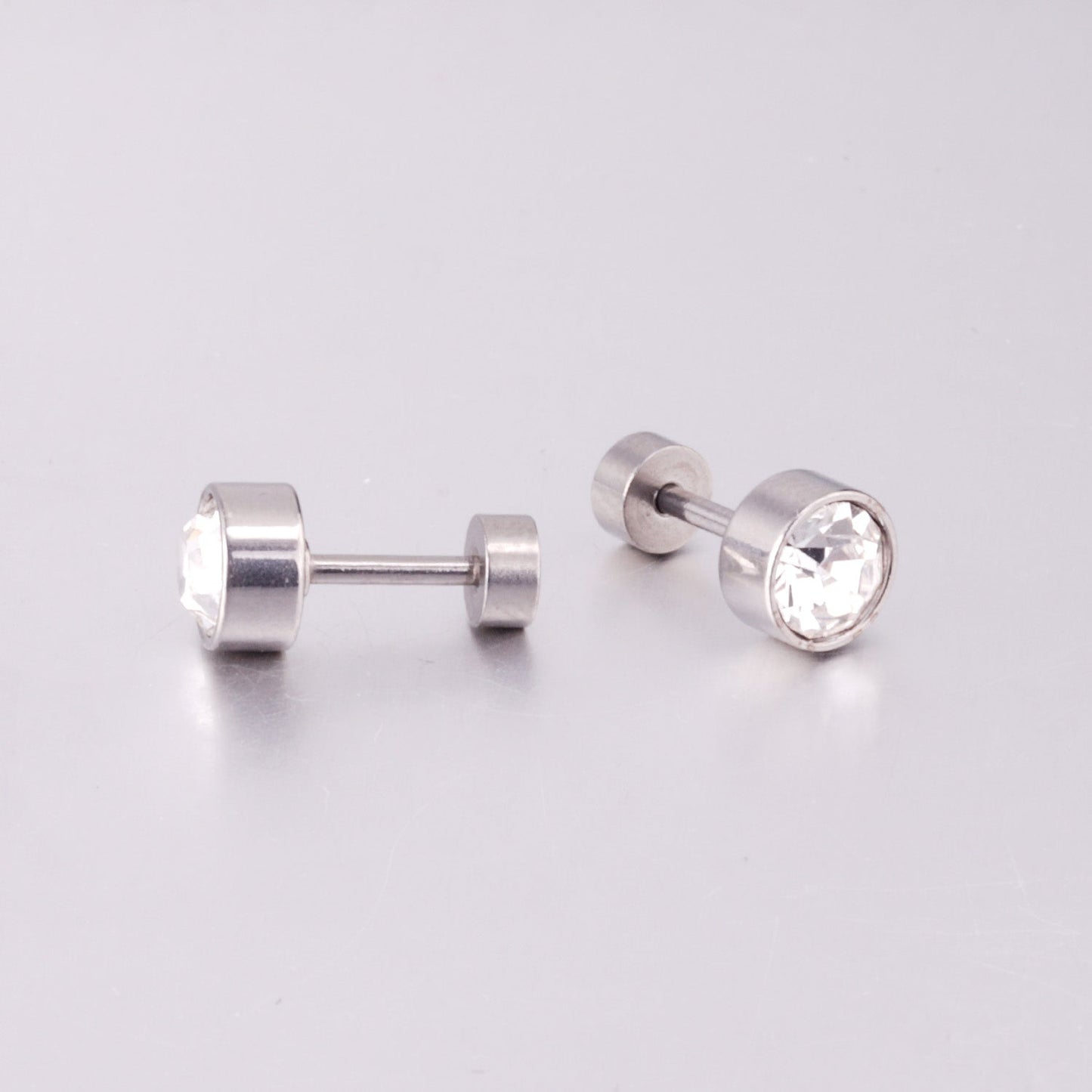 3mm~6mm Steel & Gold Cylindrical White Diamond Screw Plugs asonjewelry