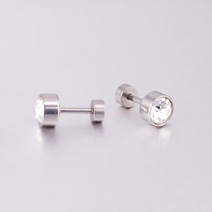 3mm~6mm Steel & Gold Cylindrical White Diamond Screw Plugs asonjewelry
