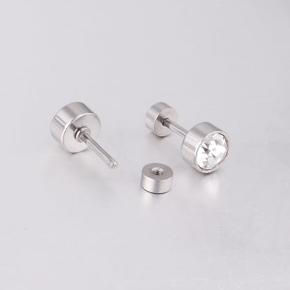 3mm~6mm Steel & Gold Cylindrical White Diamond Screw Plugs asonjewelry