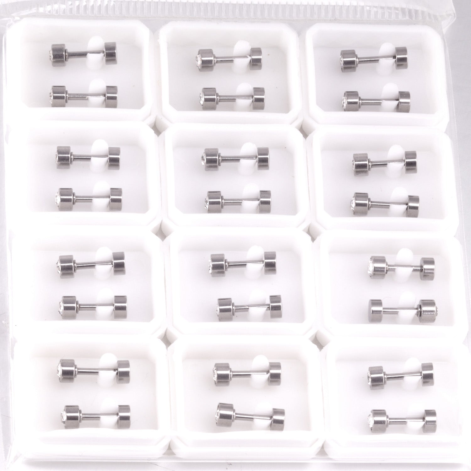 3mm~6mm Steel & Gold Cylindrical White Diamond Screw Plugs asonjewelry