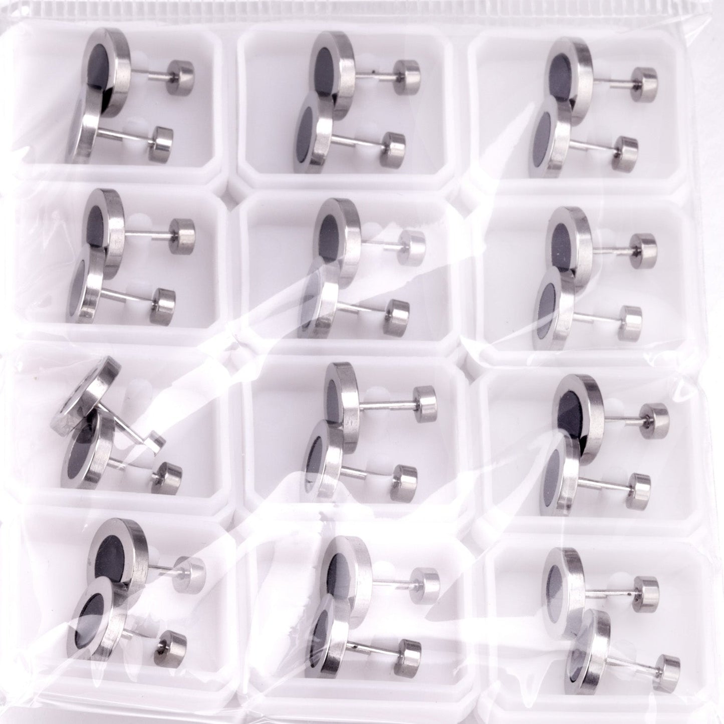 12 pairs 6mm/10mm/golden steel colored cylindrical white/black shell screw plugs asonjewelry