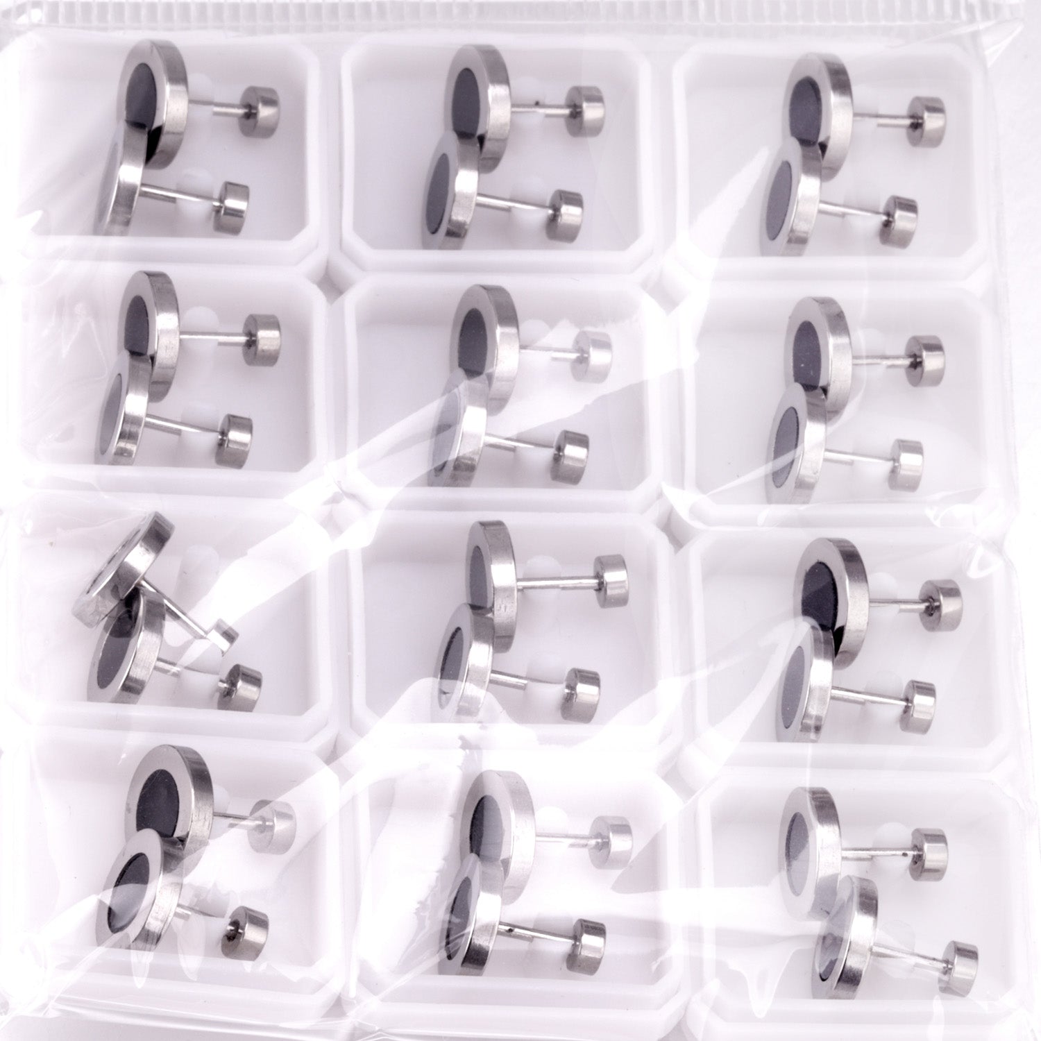 12 pairs 6mm/10mm/golden steel colored cylindrical white/black shell screw plugs asonjewelry