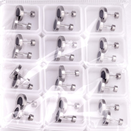 12 pairs 6mm/10mm/golden steel colored cylindrical white/black shell screw plugs asonjewelry