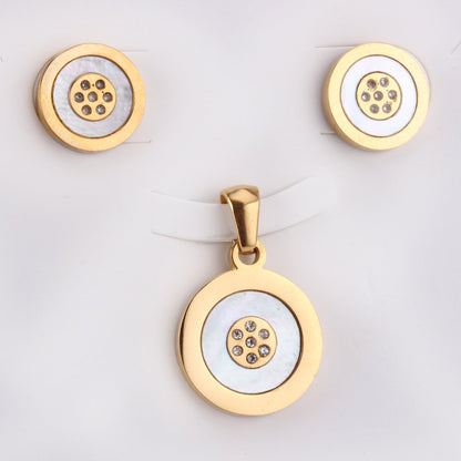 Steel/Gold Cut and Glue White Round Shells Jewelry Set asonjewelry