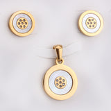 Steel/Gold Cut and Glue White Round Shells Jewelry Set