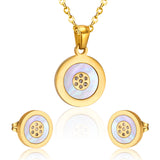 Steel/Gold Cut and Glue White Round Shells Jewelry Set