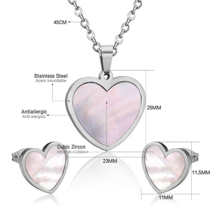 Steel/golden cut sticky heart white shell jewelry set asonjewelry