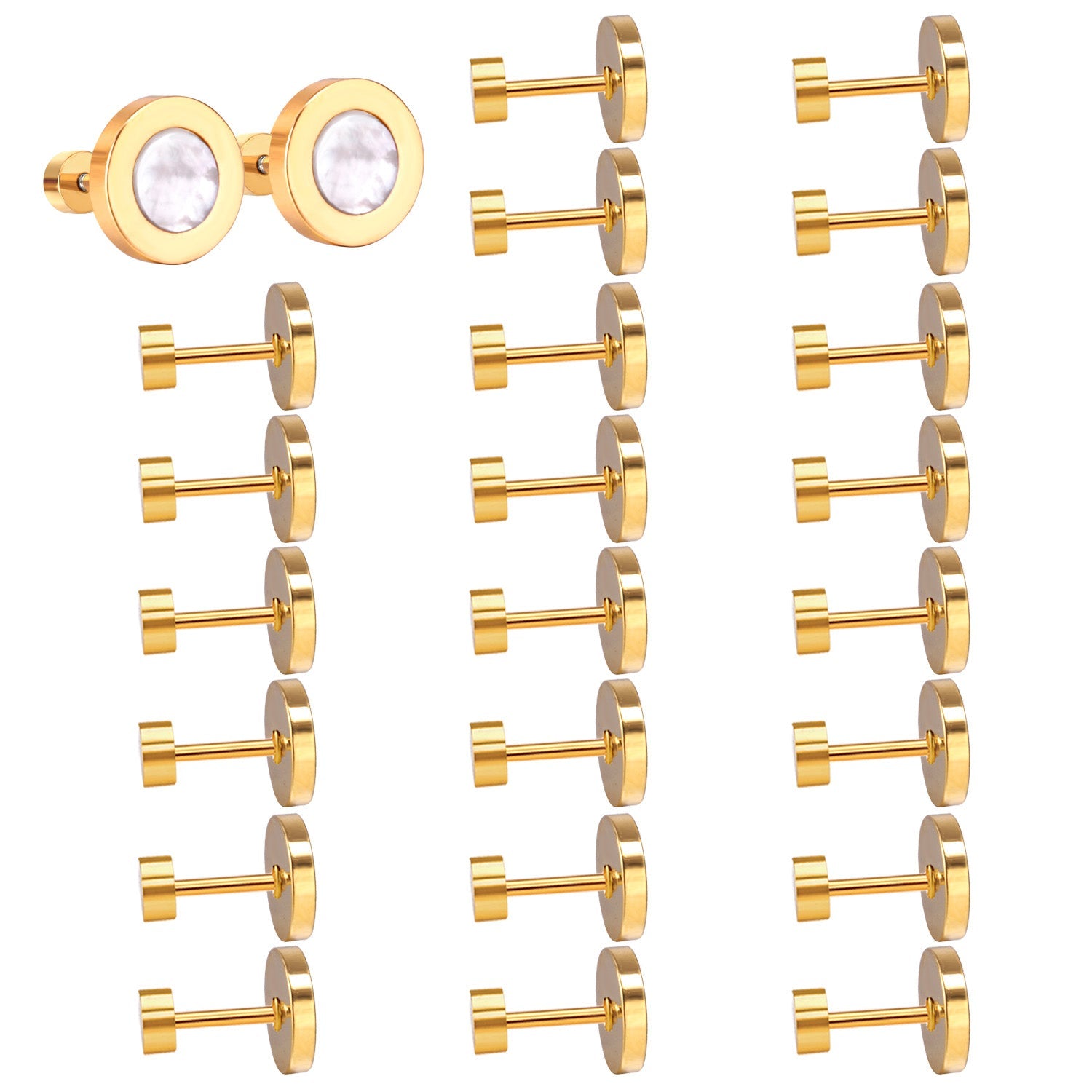 12 pairs 6mm/10mm/golden steel colored cylindrical white/black shell screw plugs asonjewelry