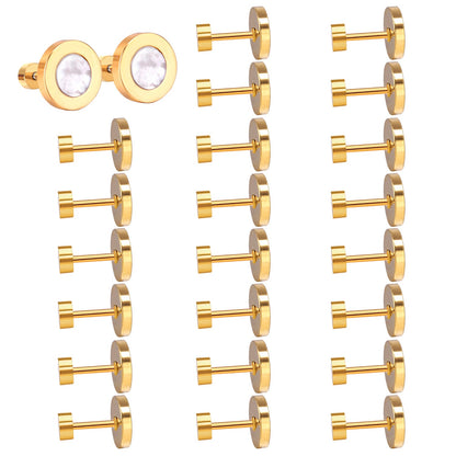 12 pairs 6mm/10mm/golden steel colored cylindrical white/black shell screw plugs asonjewelry