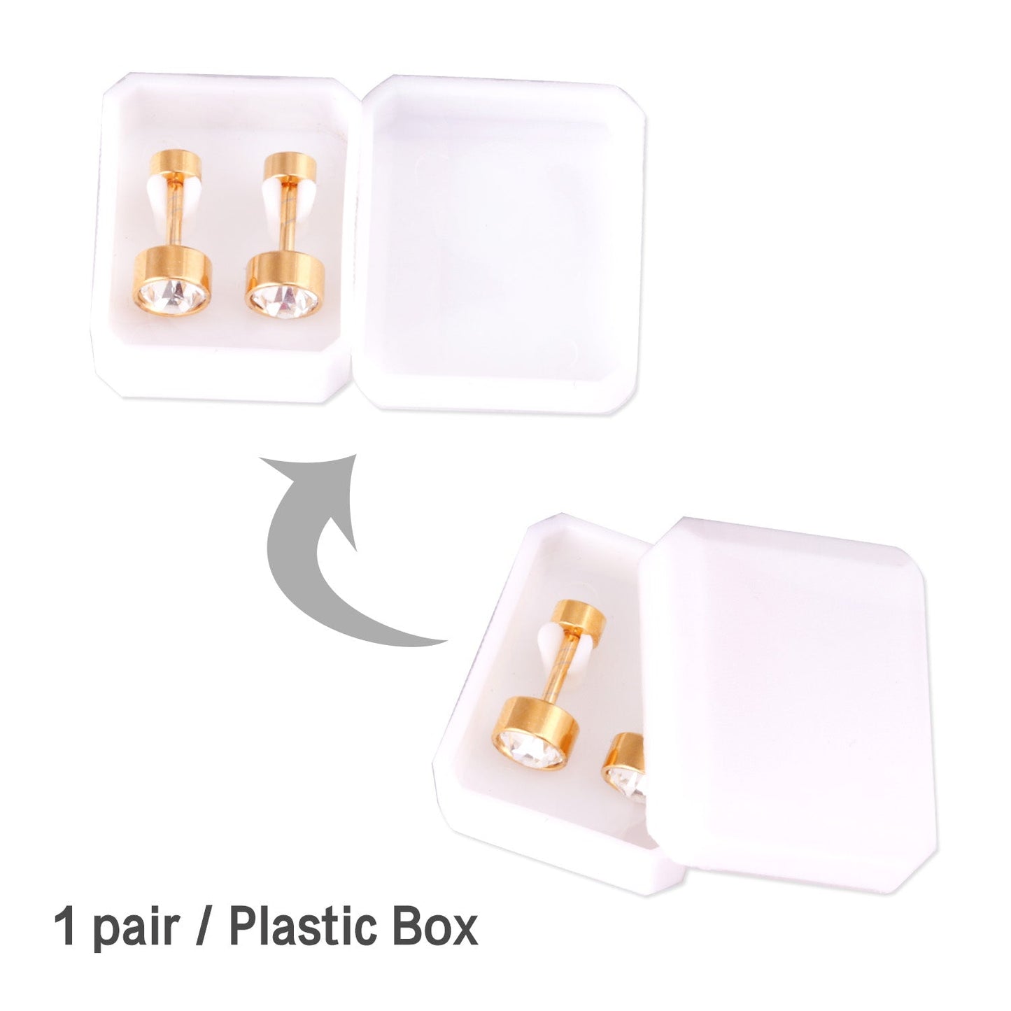 3mm~6mm Steel & Gold Cylindrical White Diamond Screw Plugs asonjewelry