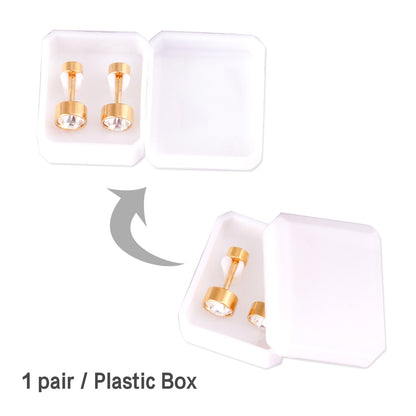 3mm~6mm Steel & Gold Cylindrical White Diamond Screw Plugs asonjewelry