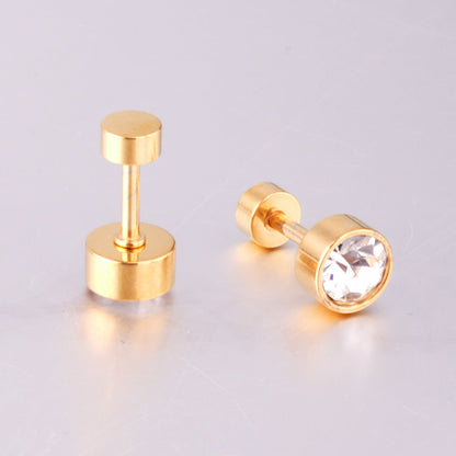 3mm~6mm Steel & Gold Cylindrical White Diamond Screw Plugs asonjewelry