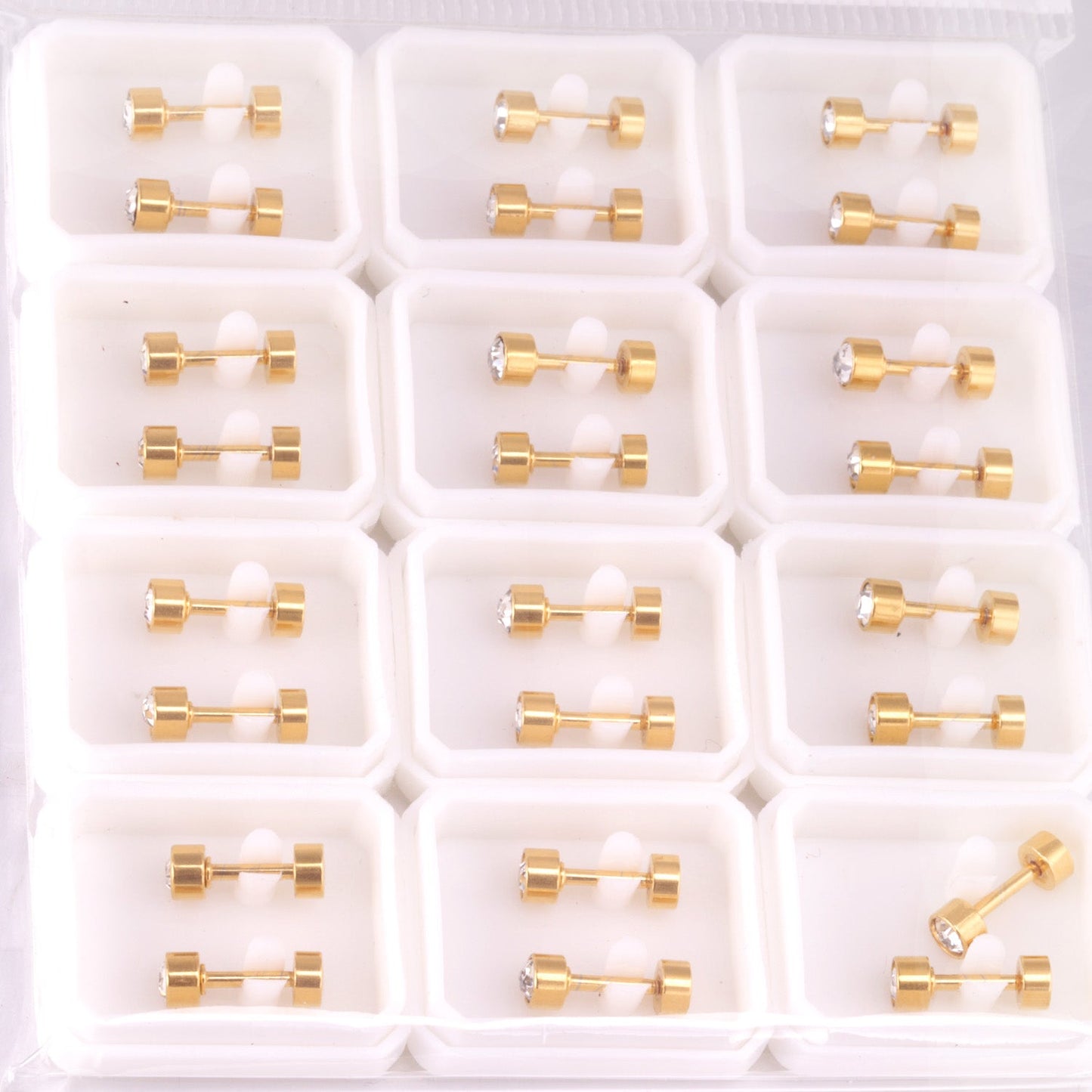 3mm~6mm Steel & Gold Cylindrical White Diamond Screw Plugs asonjewelry