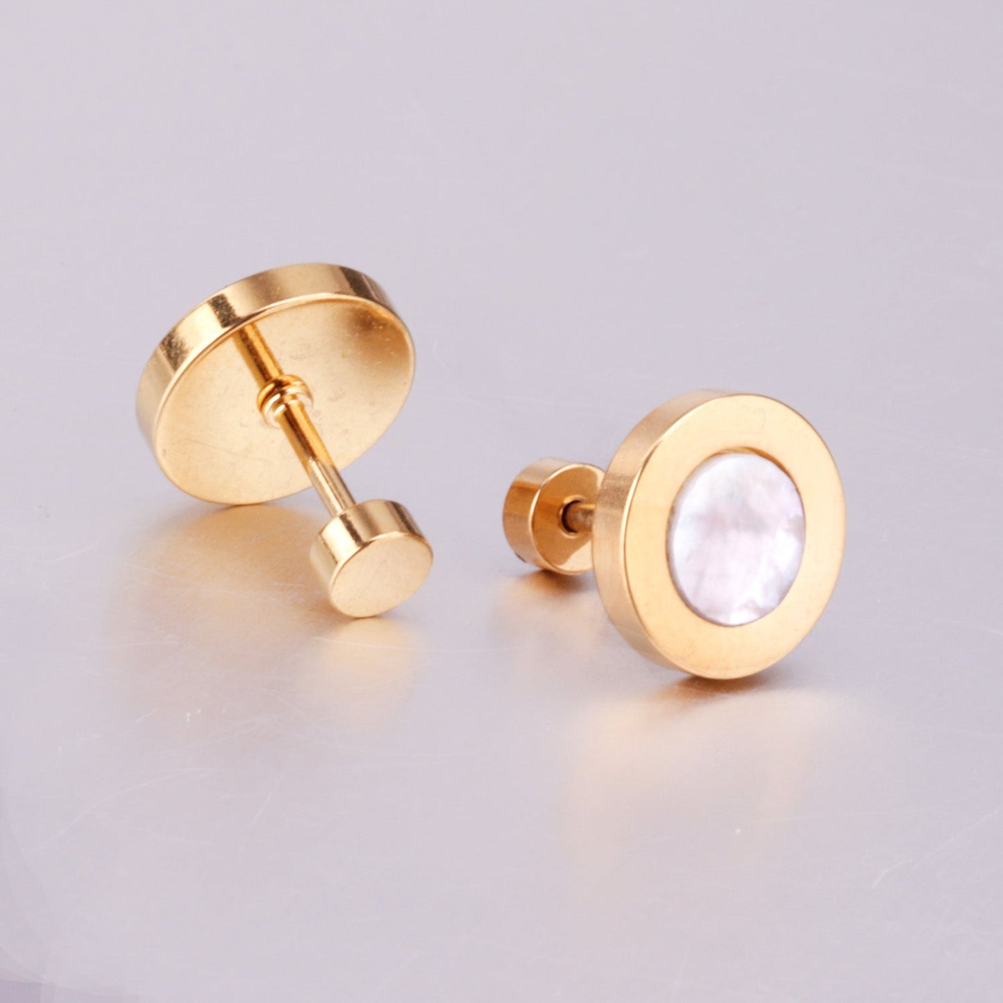 12 pairs 6mm/10mm/golden steel colored cylindrical white/black shell screw plugs asonjewelry