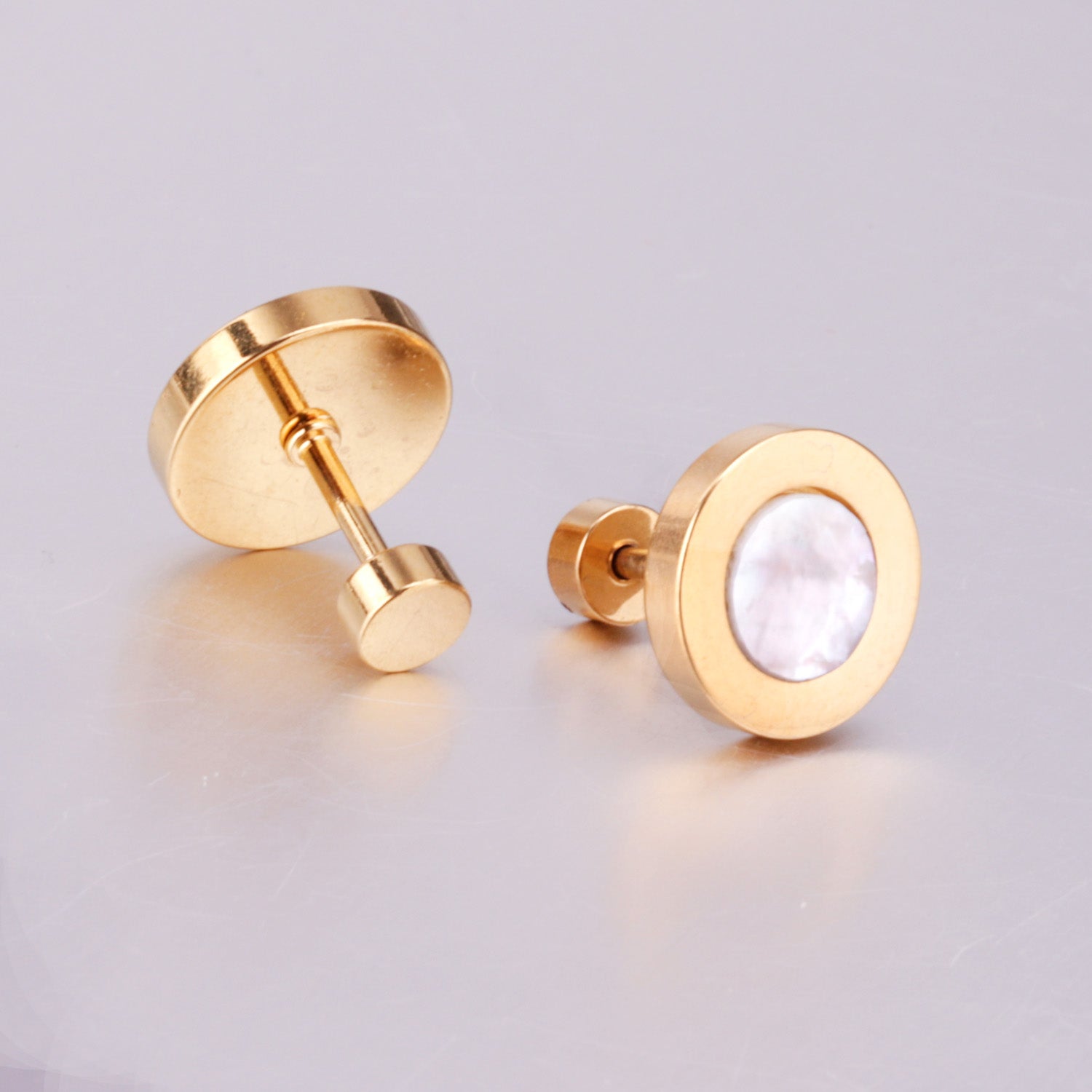 12 pairs 6mm/10mm/golden steel colored cylindrical white/black shell screw plugs asonjewelry