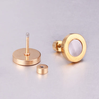 12 pairs 6mm/10mm/golden steel colored cylindrical white/black shell screw plugs asonjewelry