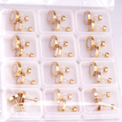 12 pairs 6mm/10mm/golden steel colored cylindrical white/black shell screw plugs asonjewelry