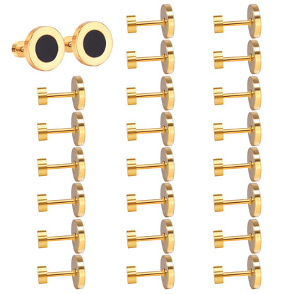 12 pairs 6mm/10mm/golden steel colored cylindrical white/black shell screw plugs asonjewelry