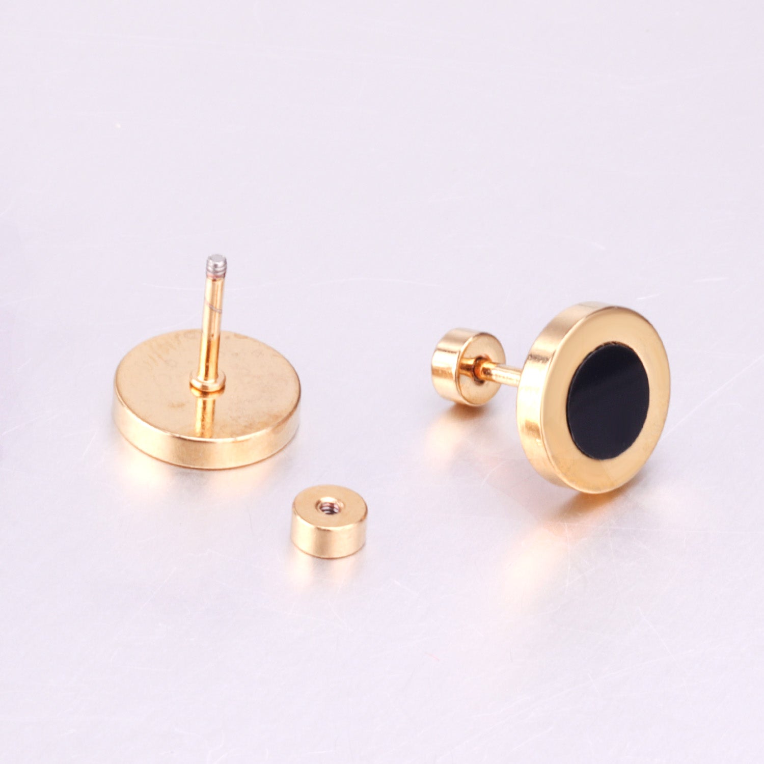 12 pairs 6mm/10mm/golden steel colored cylindrical white/black shell screw plugs asonjewelry