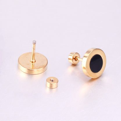 12 pairs 6mm/10mm/golden steel colored cylindrical white/black shell screw plugs asonjewelry