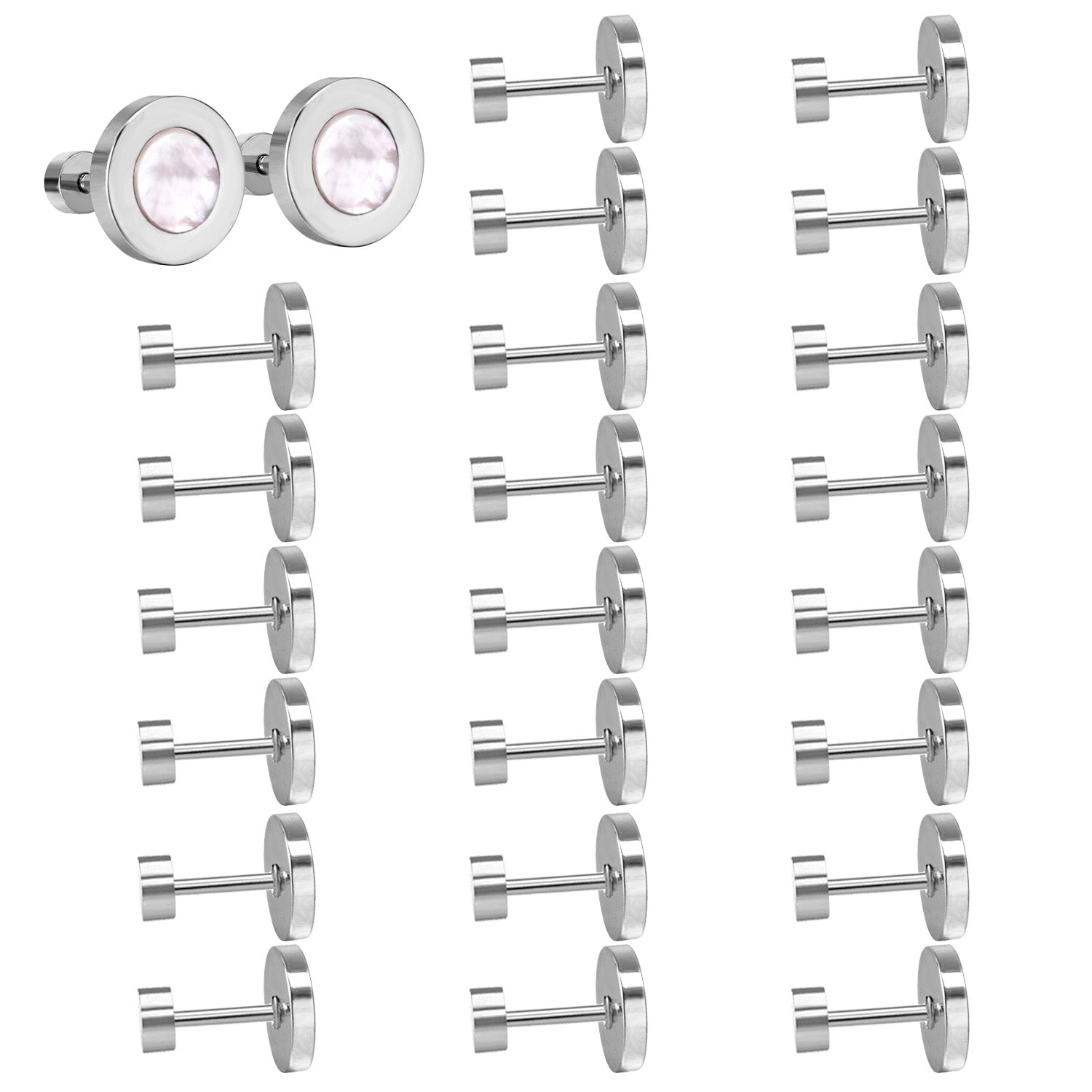 12 pairs 6mm/10mm/golden steel colored cylindrical white/black shell screw plugs asonjewelry