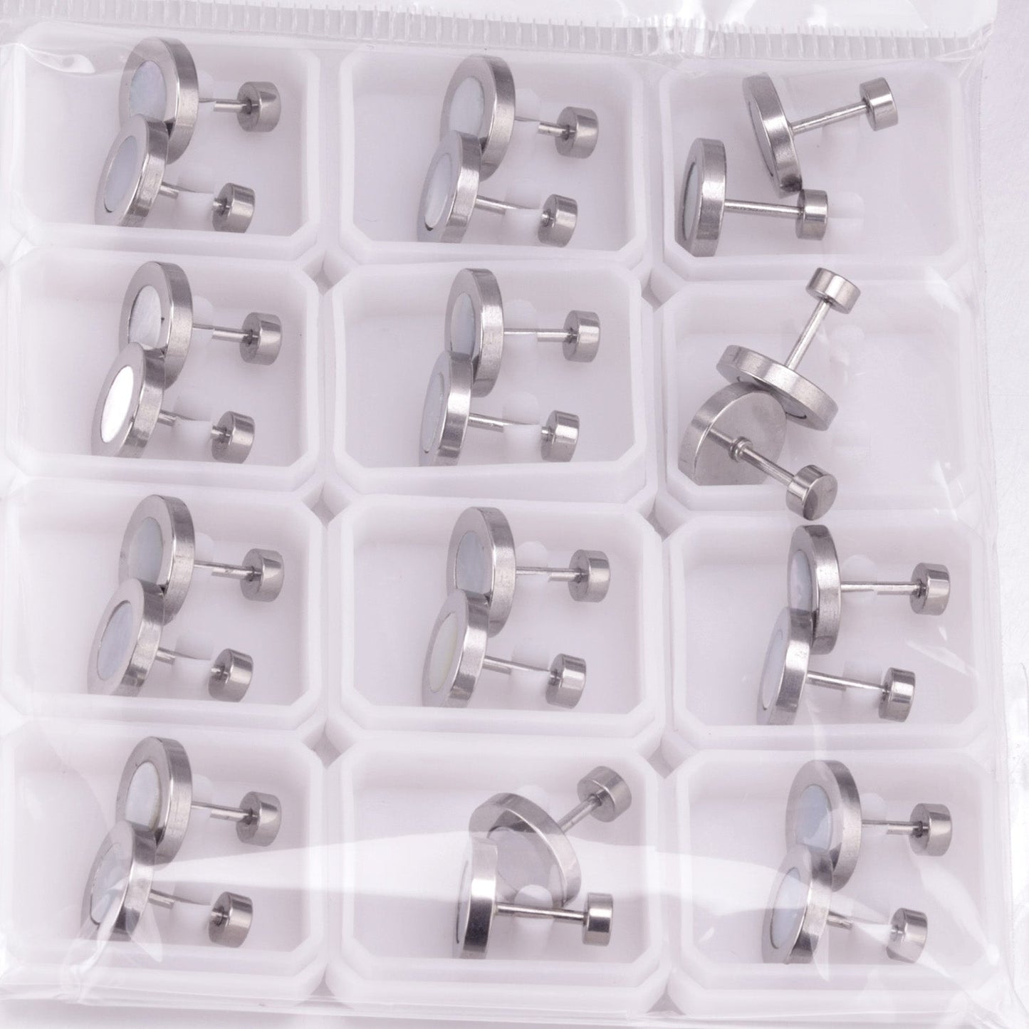 12 pairs 6mm/10mm/golden steel colored cylindrical white/black shell screw plugs asonjewelry