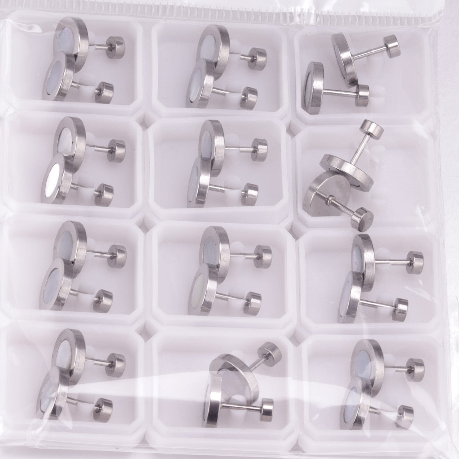 12 pairs 6mm/10mm/golden steel colored cylindrical white/black shell screw plugs asonjewelry