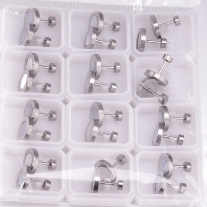 12 pairs 6mm/10mm/golden steel colored cylindrical white/black shell screw plugs asonjewelry