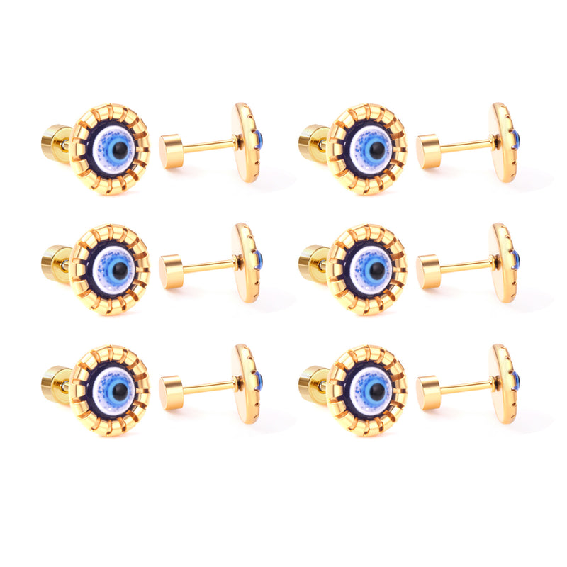 12 pairs Steel / Goldtone Screw In Glitter Cat Eye Earrings