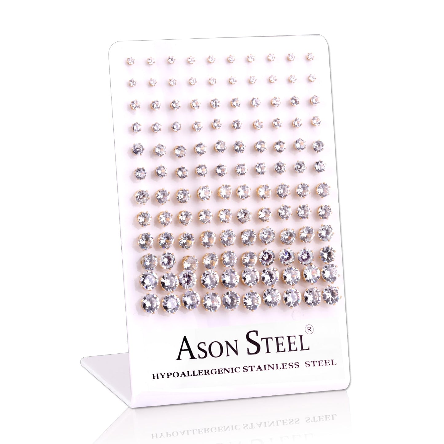 3-8 Snapback Steel/Gold Six Claw Round White/Black Diamond Stud Earrings asonjewelry