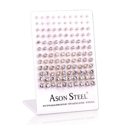 3-8 Snapback Steel/Gold Six Claw Round White/Black Diamond Stud Earrings asonjewelry