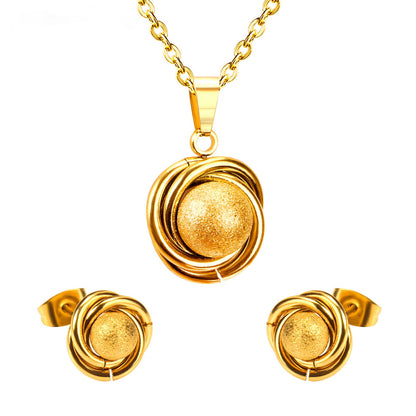GOLD/STEEL Twisted Round + Frosted Orb Special Shape Jewelry Set asonjewelry